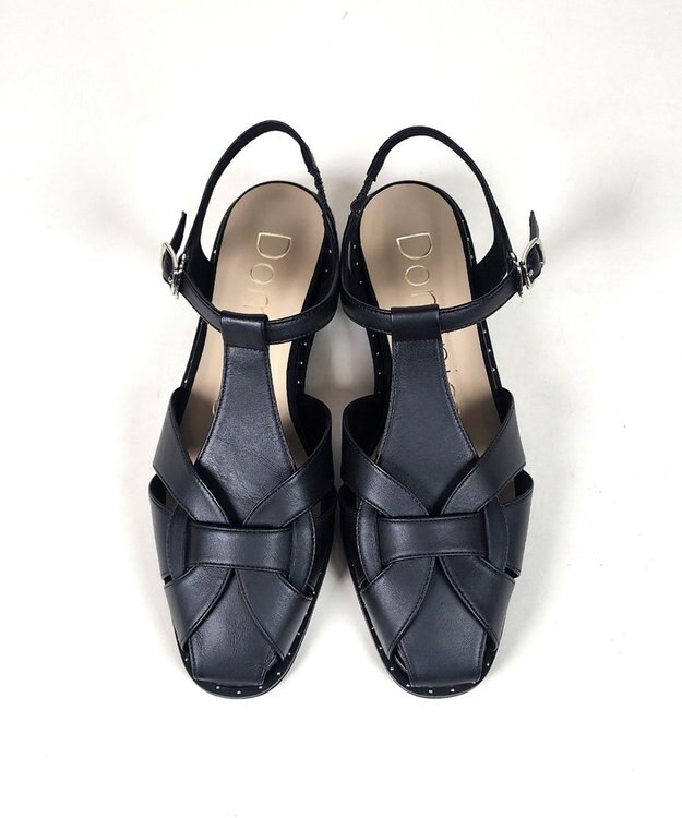 Dominic3 スタッズピース レザーケージサンダル ブラック