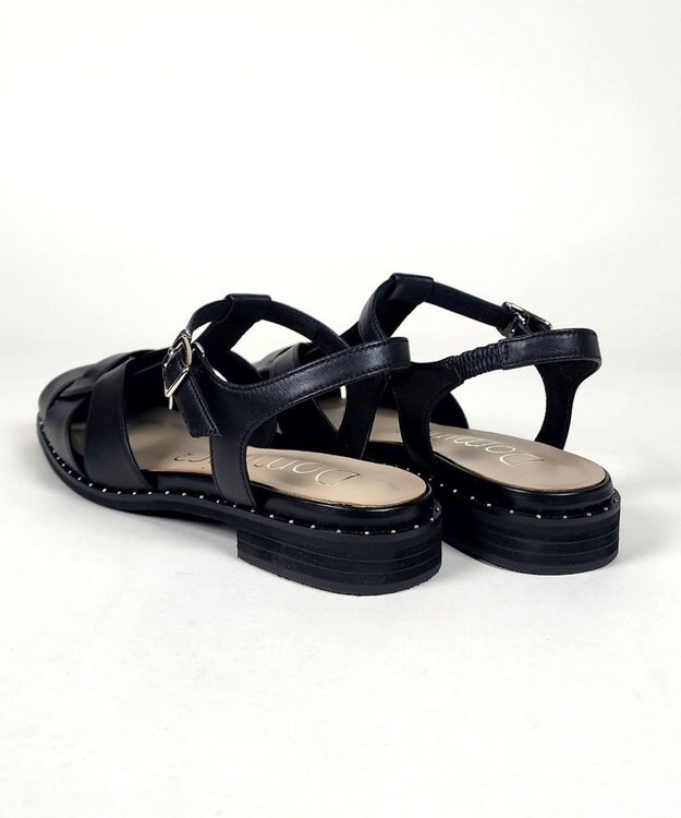 Dominic3 スタッズピース レザーケージサンダル ブラック