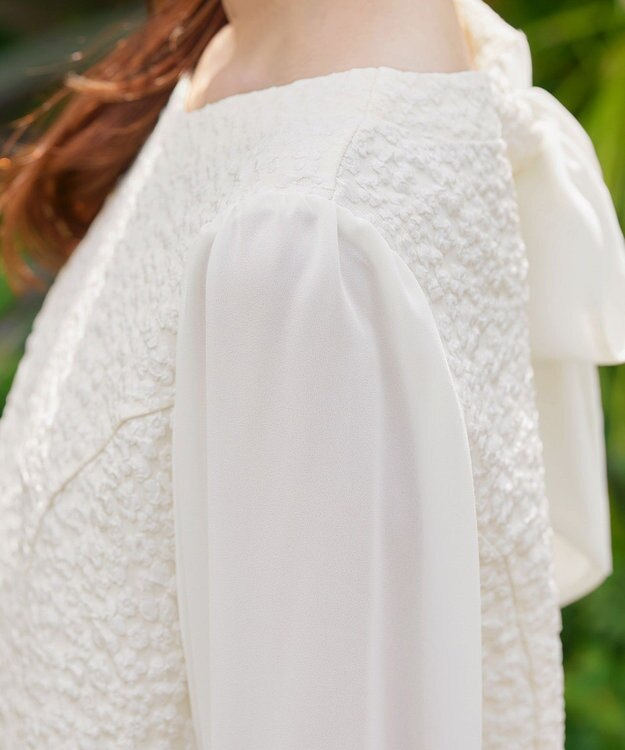 Tiaclasse L 【洗える】フラワーJQ袖シフォンチュニック アイボリー