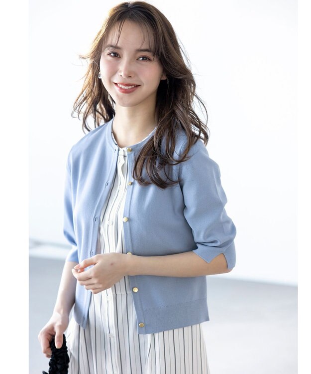 ANY SIS 【接触冷感・UVカット・洗える】ハーフスリーブ カーディガン ライトブルー