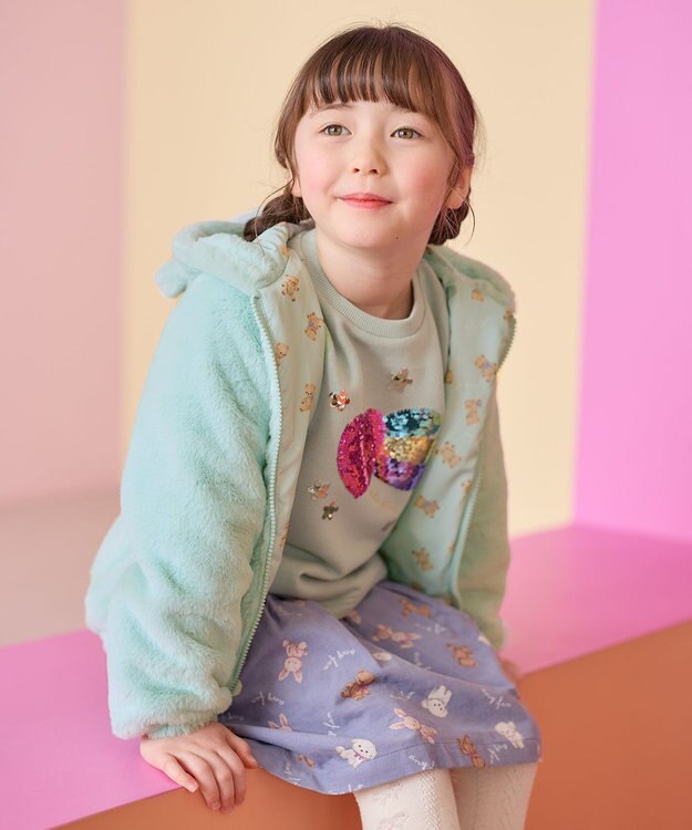 ANY KIDS アニマル耳 フェイクファー ブルゾン ミント×クマ