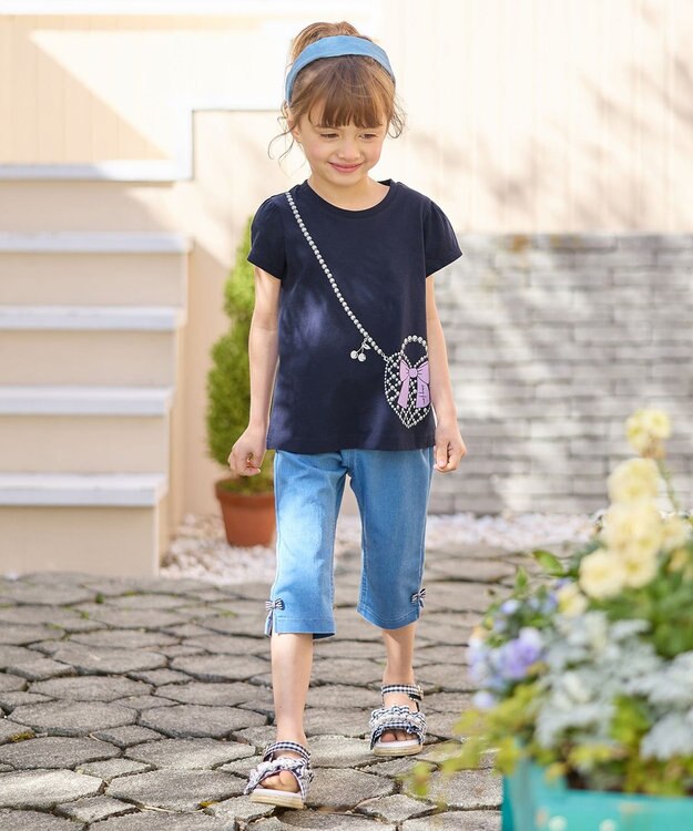 ANY KIDS 【WEB限定】7days プリント 半袖 Tシャツ ネイビー×ポシェット風