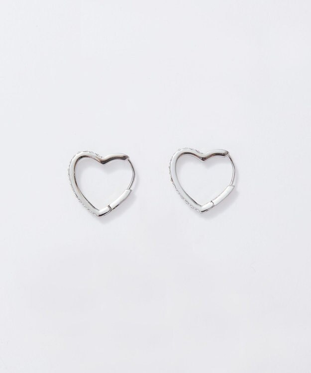 Phoebe 【金属アレルギー対応】ワンタッチライナーハートビジューフープピアス　シルバー シルバー