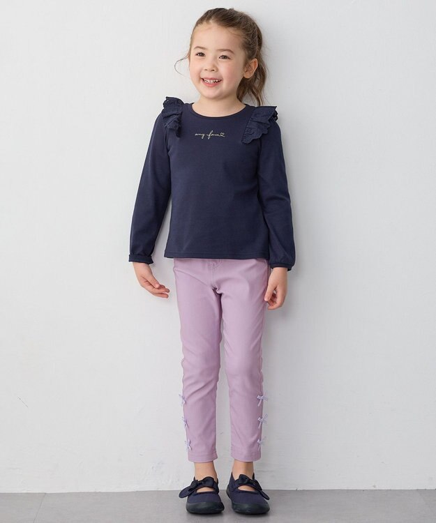 ANY KIDS 肩レース長袖Tシャツ ネイビー