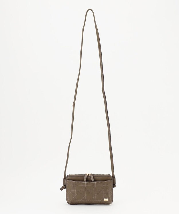 LA BAGAGERIE 【レザー×ステッチ】スクエアマルチポシェット グレージュ