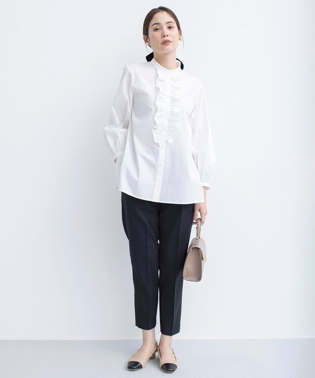 組曲 コンパクトシャーティング フリルブラウス アイボリー系