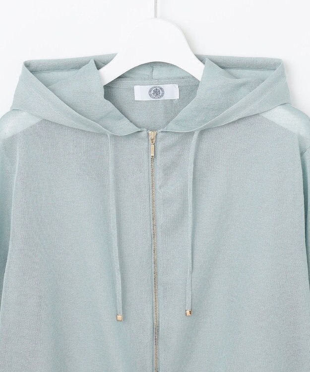 J.PRESS LADIES L 【洗える】シアーライトニット パーカー シーブルー系