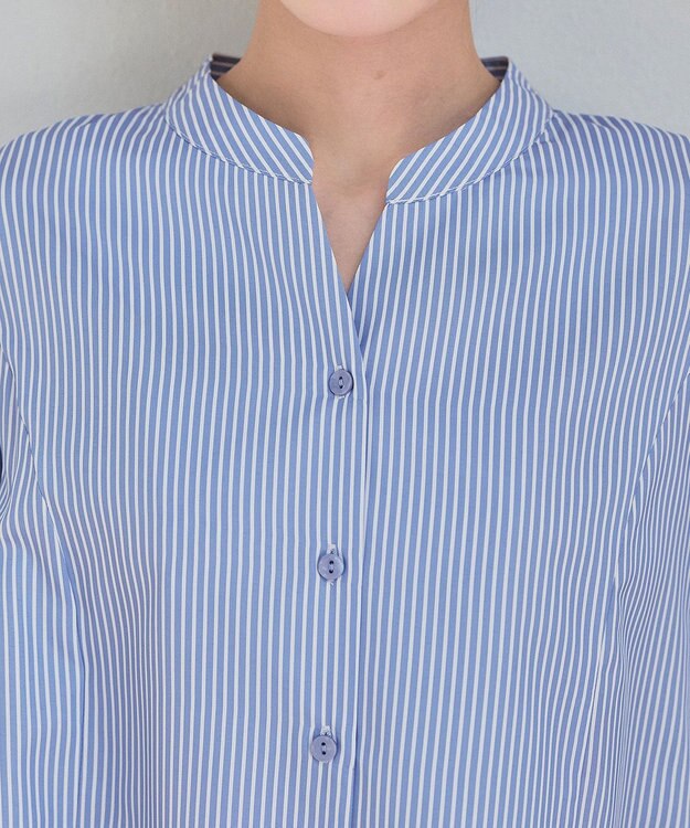 Tiaclasse バックタックフレアチュニック サックスストライプ