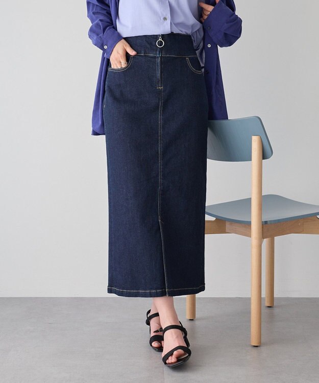YECCA VECCA フロントZIPハイウエストデニムスカート Dark Indigo