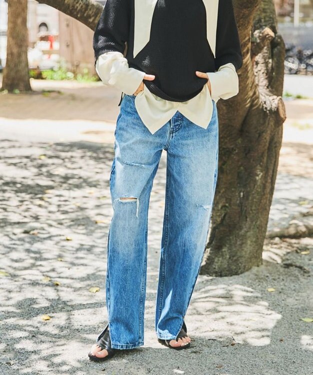 woadblue 【157】slit tapered デニムパンツ VINTAGE BLUE