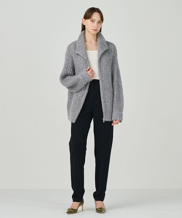 GRACE CONTINENTAL スパンコールニットブルゾン グレー