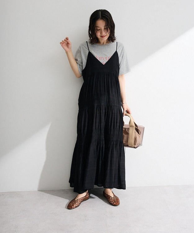 Green Parks シャーリングティアードキャミワンピース Black