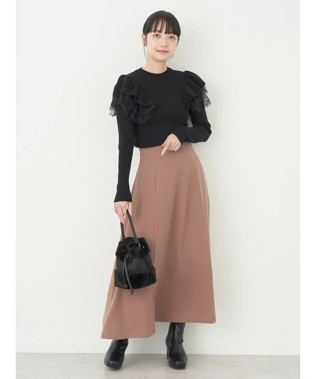 earth music&ecology ショルダーチュールレースプルオーバー Black