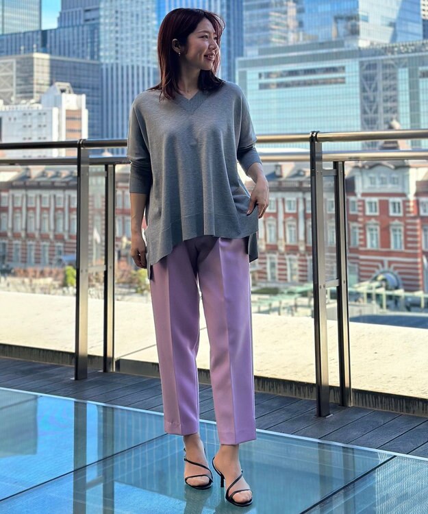 UNFILO 【VERY.3月号掲載/洗える/ストレッチ】ハイウエストカラーパンツ ピンク