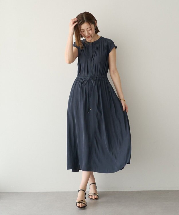 YECCA VECCA ギャザードロストワンピース Navy