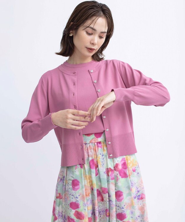 組曲 【UVケア・接触冷感】MINA ニットカーディガン ピオニーピンク系