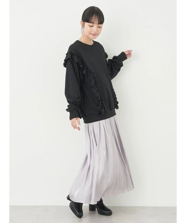 earth music&ecology フリルスウェットプルオーバー Black