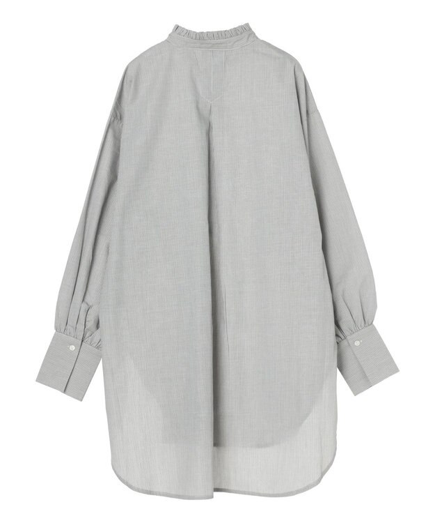 Green Parks イージーケアスタンドフリルシャツチュニック Stripe Black