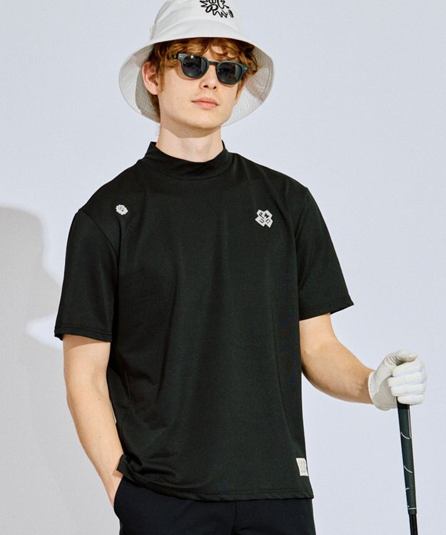 PW CIRCULUS 【吸水速乾 / ストレッチ】【MEN】ストレッチメッシュカノコ ベンチレーションモックT ゴルフ ブラック系