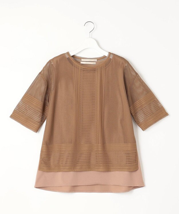 自由区 【洗える・XSサイズあり】レースEDGE Tシャツ＆インナータンクトップセット トップス キャメル系