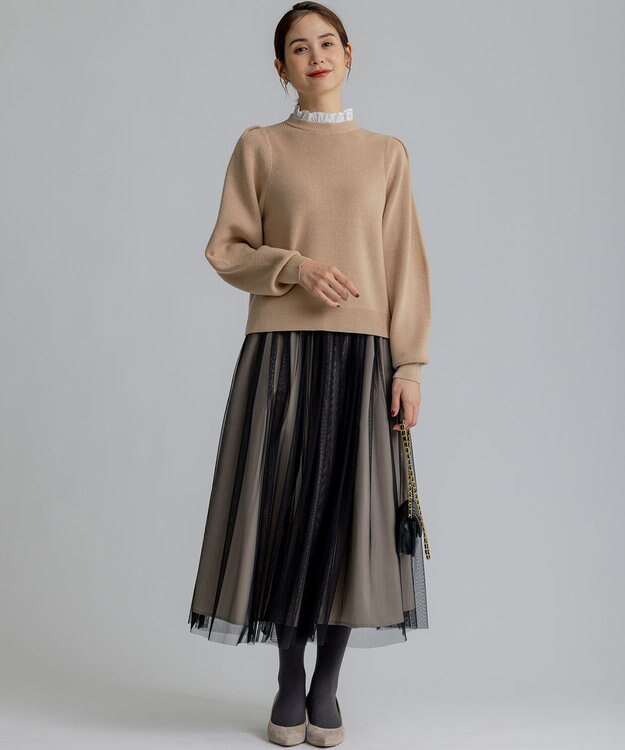 組曲 L 【WEB限定】襟付き片畔ニットプルオーバー ベージュ系