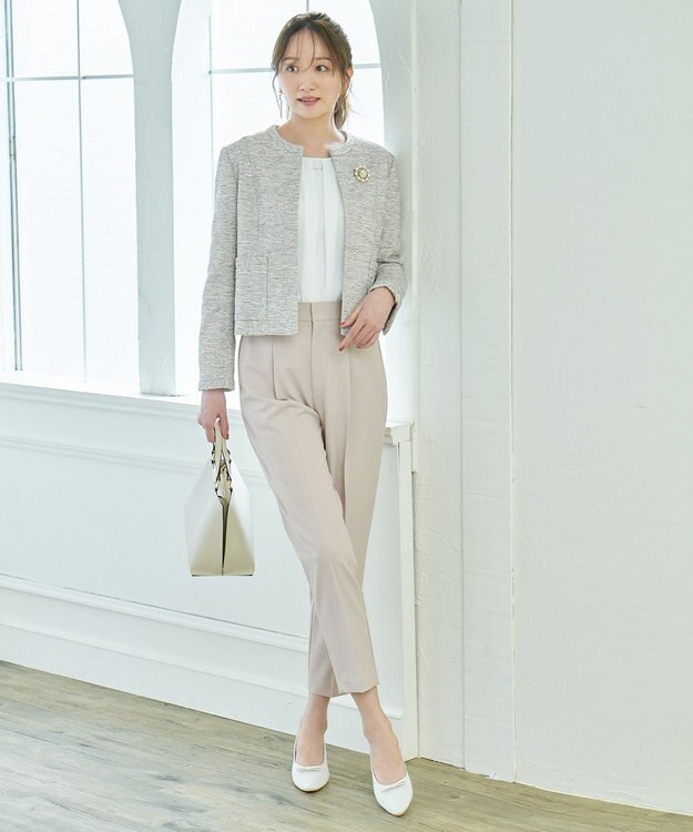 ANY L 【洗濯機可/ストレッチ/ウエストゴム/セットアップ可】イージーケアテーパードパンツ ベージュ