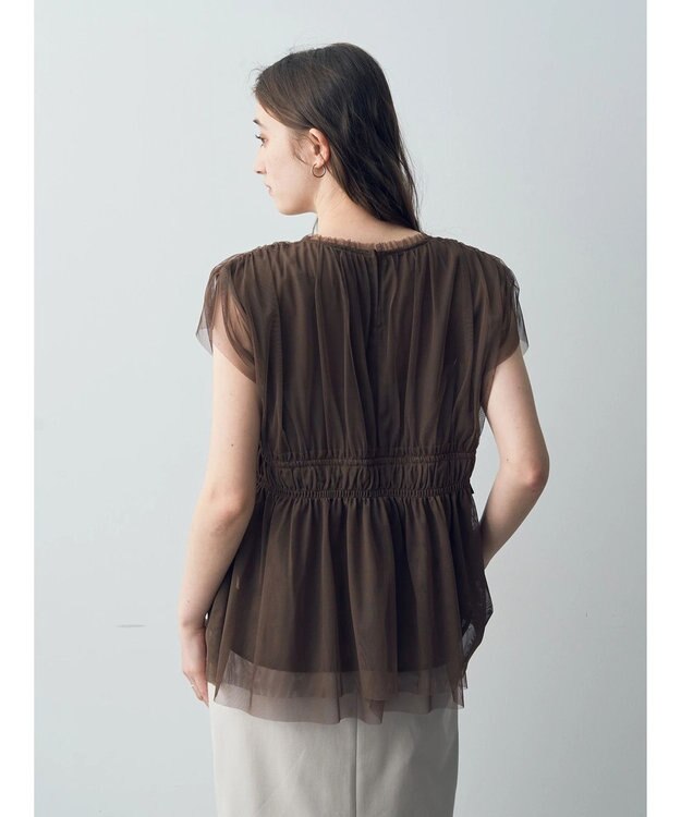 YECCA VECCA チュールギャザーブラウス Brown