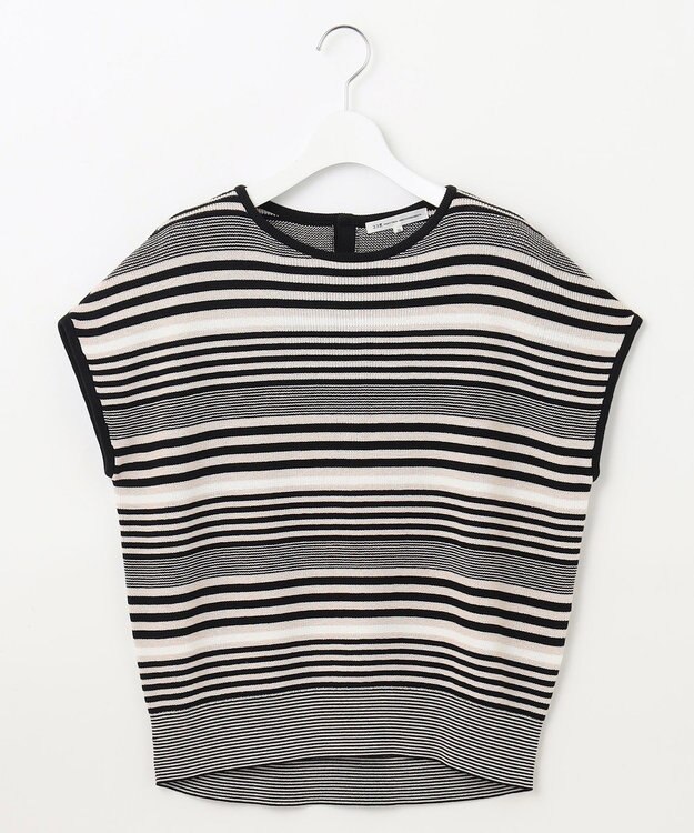 23区 S 【洗える】コットンアセテート バックボタン ニット ブラックボーダー