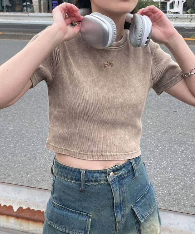 WEGO ヴィンテージウォッシュリブT ブラウン