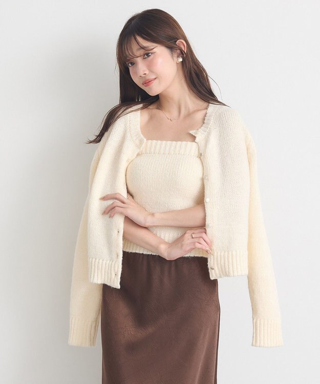 earth music&ecology 【セット2点】SET2点フラワースパンコールカーデ＋ビスチェ Ivory