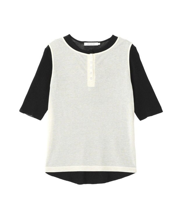 AMERICAN HOLIC 【2点セット】シアーリブヘンリーネックニット＋タンクトップ Black