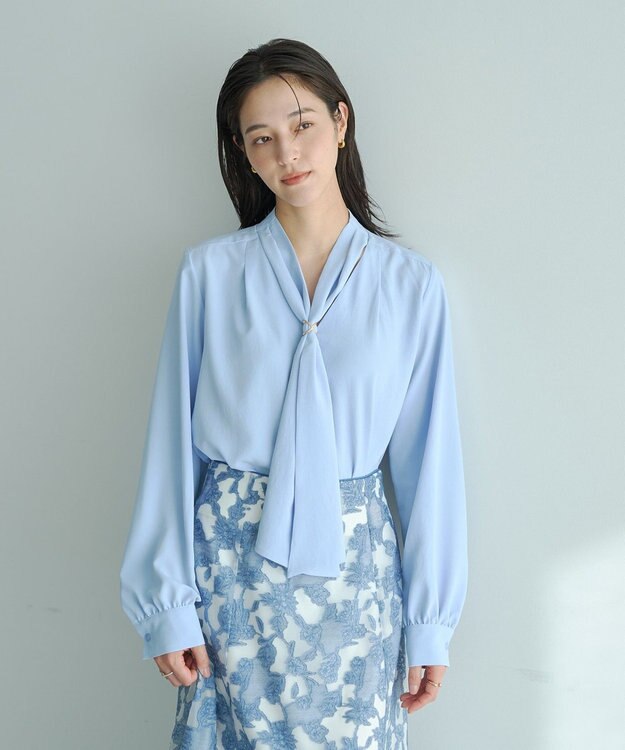 YECCA VECCA スカーフリング付きボウタイブラウス Sax