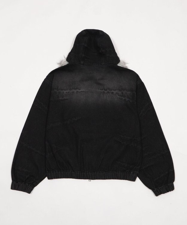 WEGO ファーフードスラッシュデニムブルゾン デニムブラックソノタ