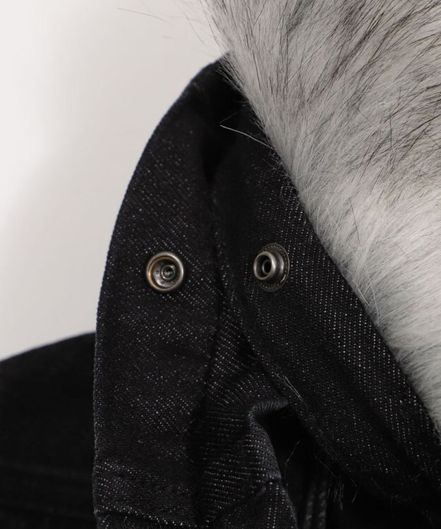 WEGO ファーフードスラッシュデニムブルゾン デニムブラックソノタ