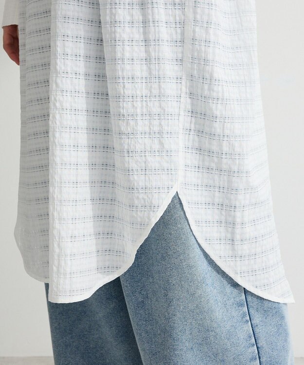 Green Parks シアーチェックシャツワンピース Off White