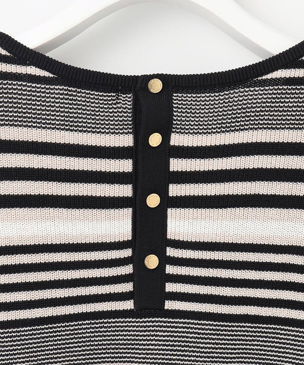 23区 S 【洗える】コットンアセテート バックボタン ニット ブラックボーダー