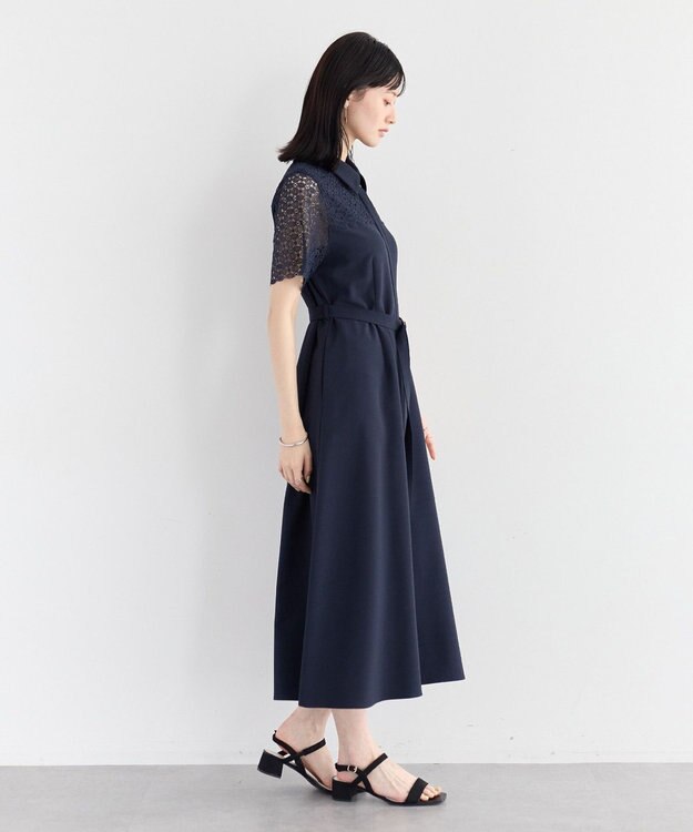 YECCA VECCA レース切替ワンピース Gray Beige