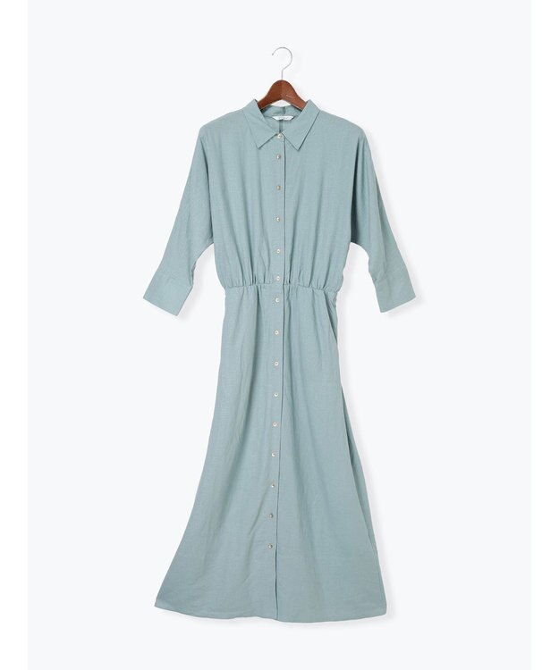 Te chichi レーヨンリネン共ベルトシャツワンピース グリーン