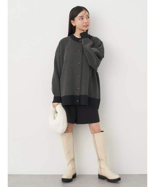 earth music&ecology ダイヤ柄ジャガードカーディガン Black