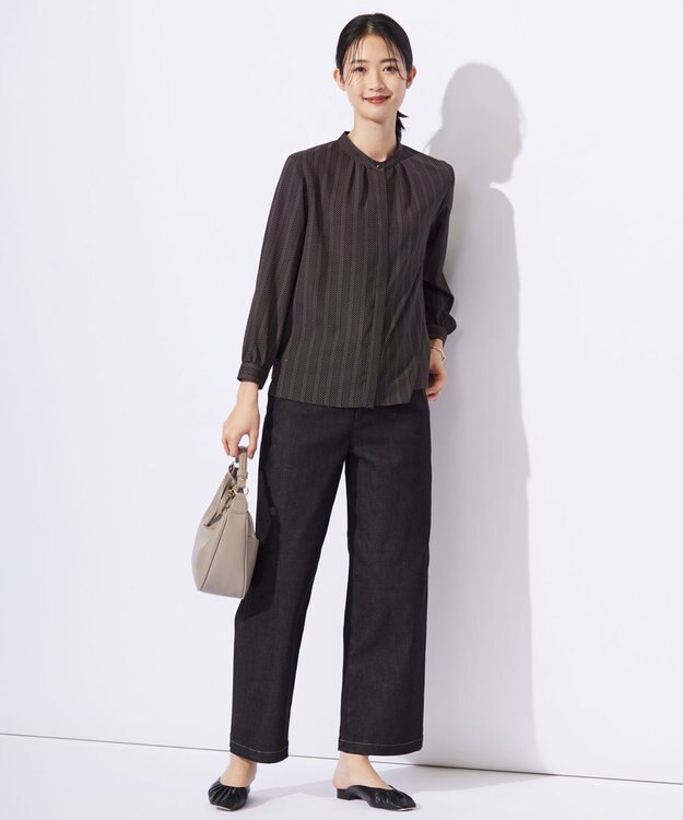 J.PRESS LADIES S 【洗える】ハイパワーデニムツイル ワイド パンツ ブラック系