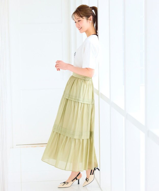 Feroux 【洗える】リボン刺繍 Tシャツ ホワイト系