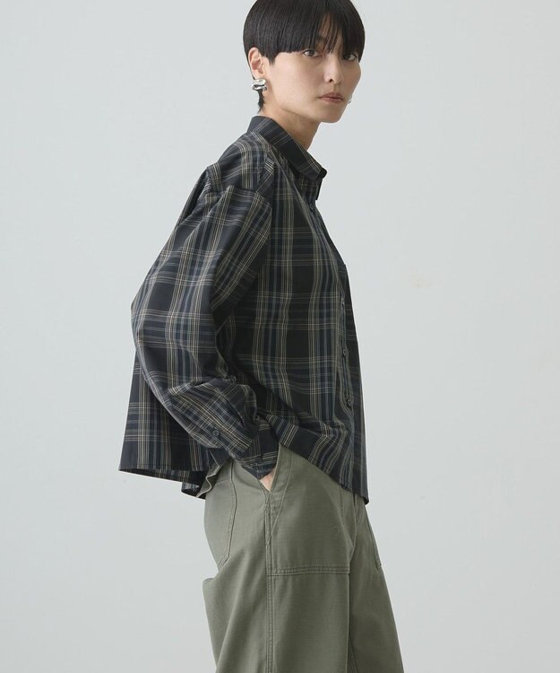 AMERICAN HOLIC イージーケアショート丈チェックシャツ Black