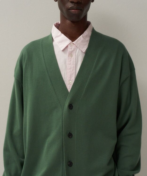 ATON COTTON WASHI KNIT | オーバーサイズニットカーディガン - UNISEX GREEN