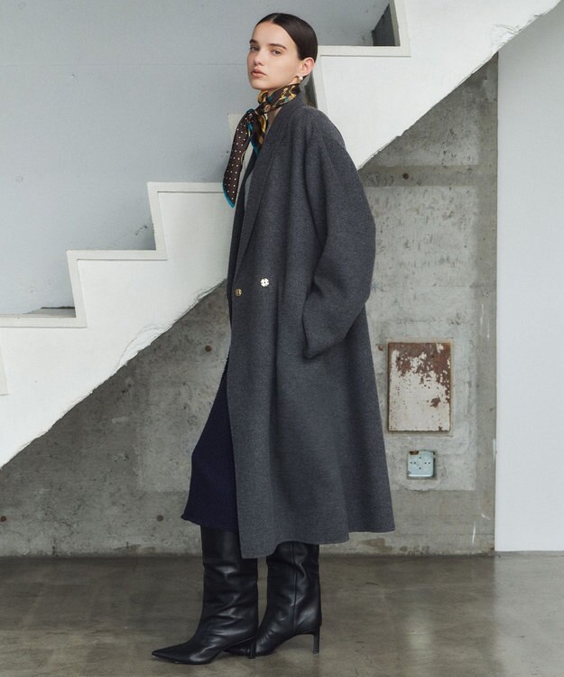 BEIGE， ZION / ウールロングチェスターコート Charcoal