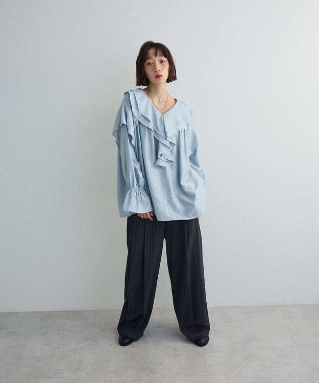 Green Parks ビッグカラーフリルブラウス Sax