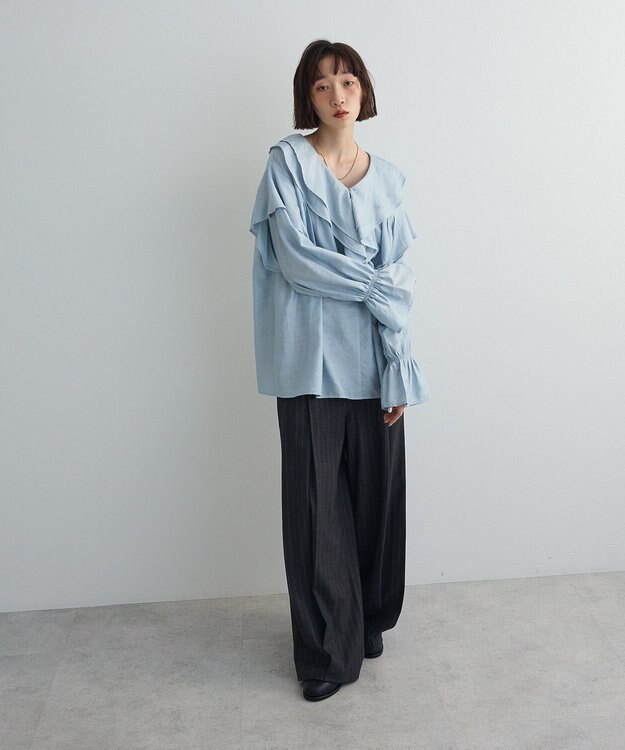 Green Parks ビッグカラーフリルブラウス Sax