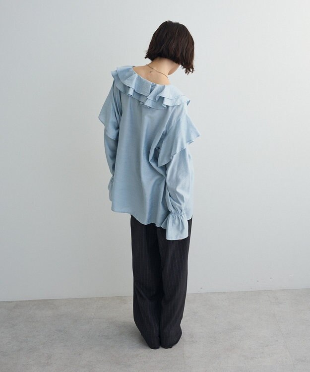 Green Parks ビッグカラーフリルブラウス Sax