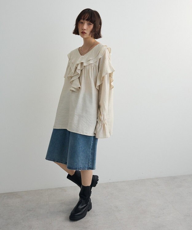 Green Parks ビッグカラーフリルブラウス Off White