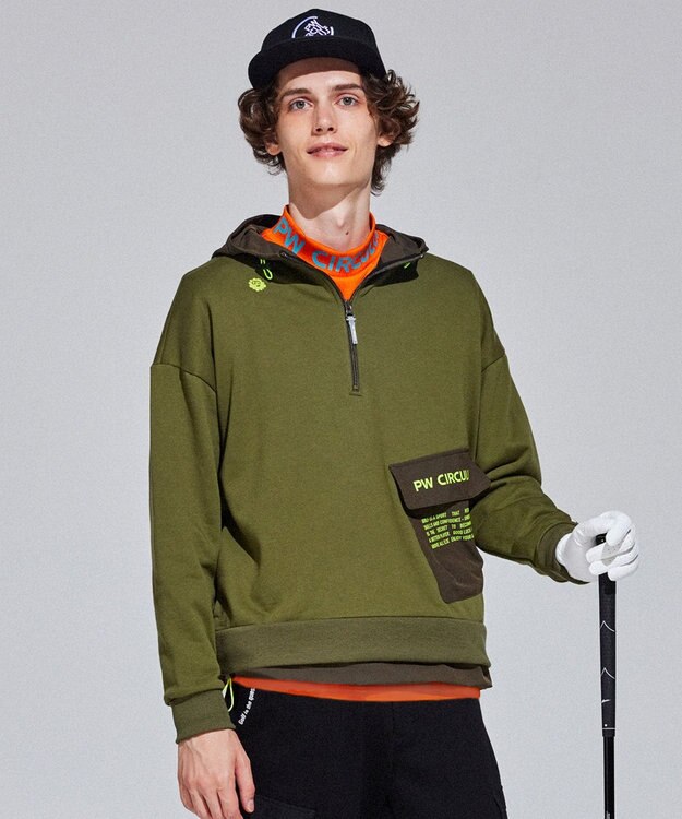 PW CIRCULUS 【MEN】裏毛ジップアップフーディ カーキ系
