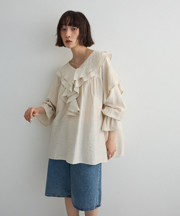 Green Parks ビッグカラーフリルブラウス Off White